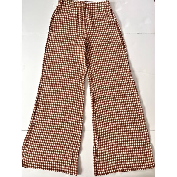 Reformation Sorrenti Wide Leg Pants Women Size 2 Chestnut Brown Check 90’s Y2K - Picture 2 of 12